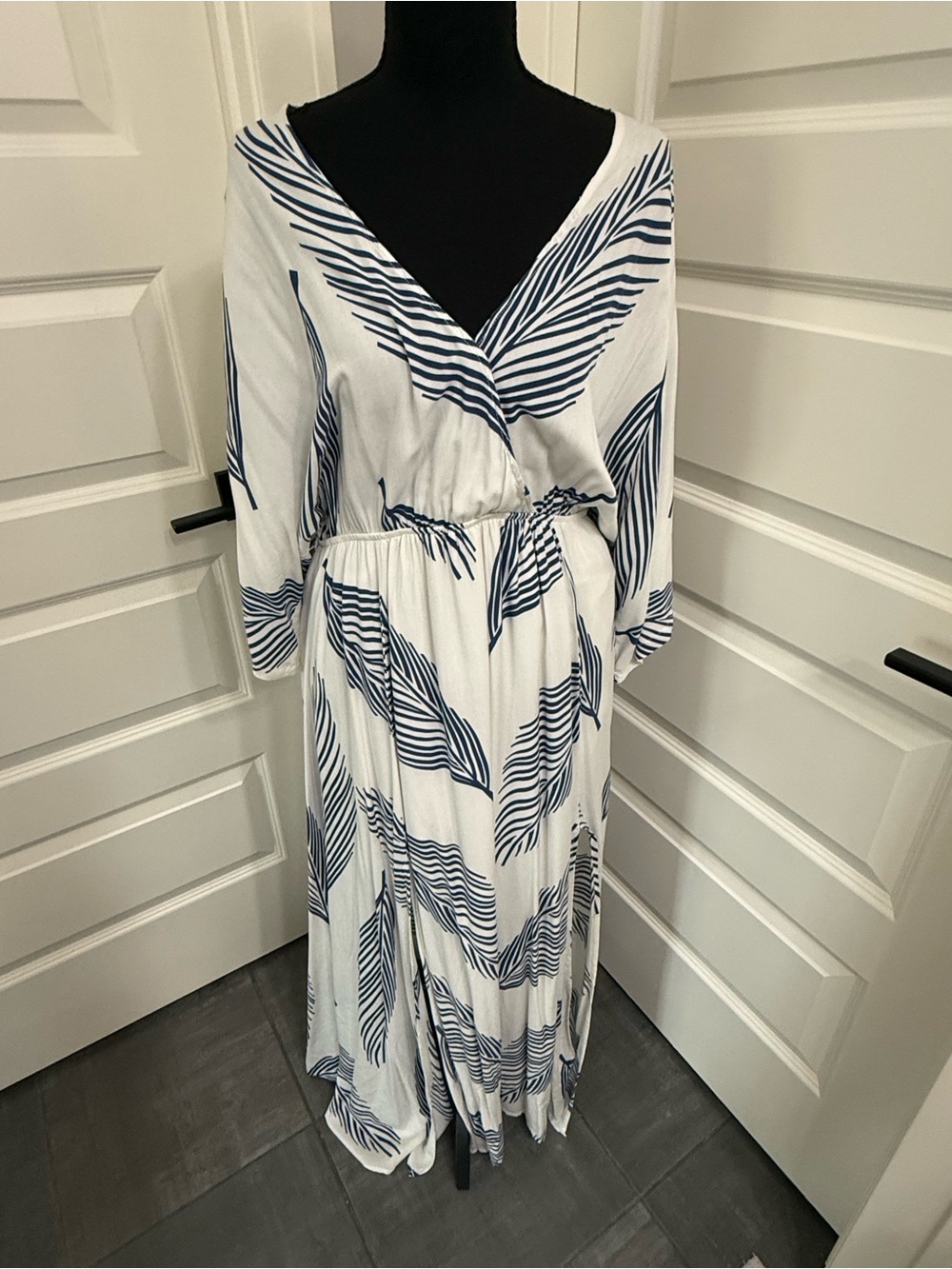 Baltic Born White Maxi Dress with Navy Leaf Print